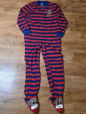 Nick & Nora Blue & Red Sock Monkey One Piece Pajama